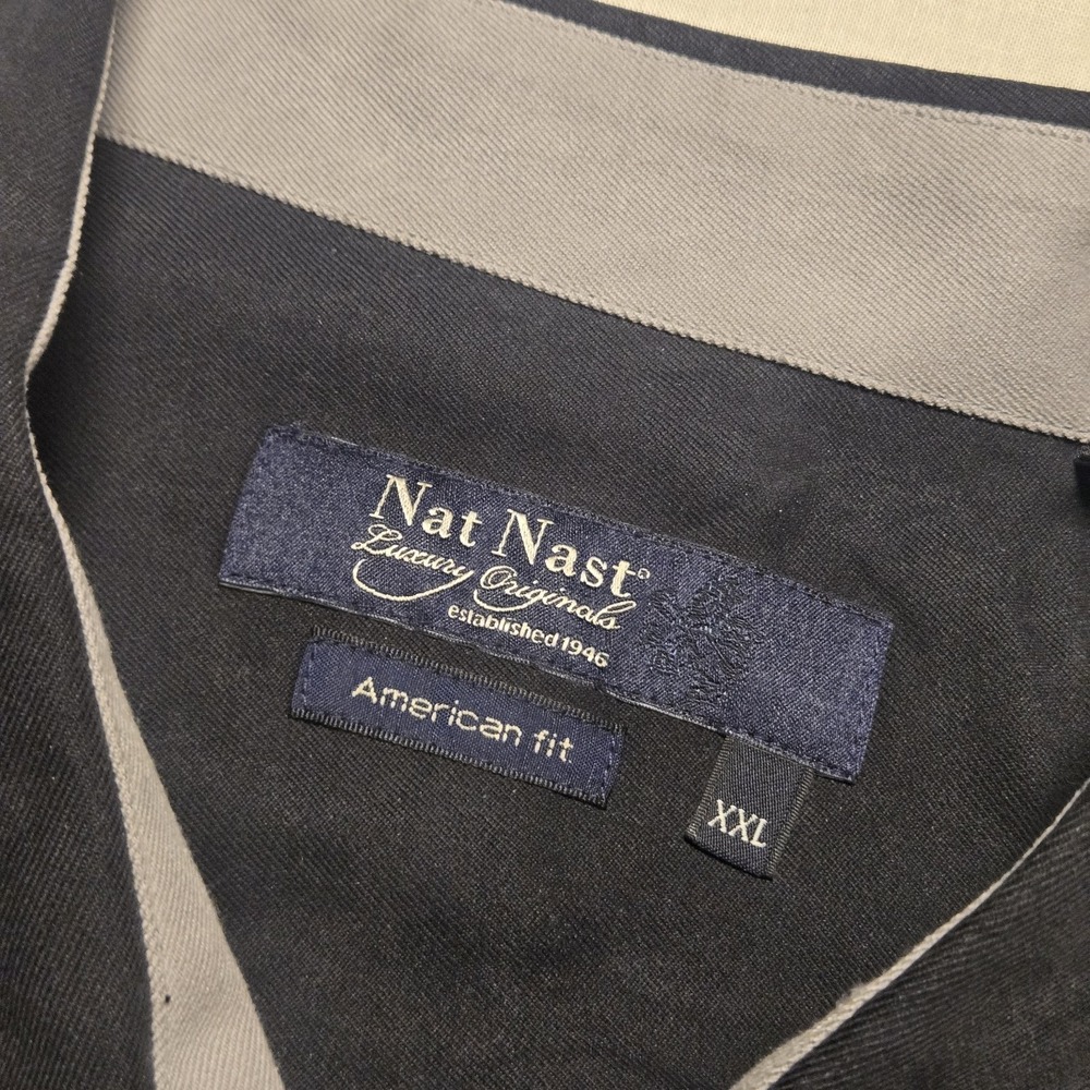 Nat Nast 100% Silk Shirt Men XXL Black Blue Retro Bowling Rockabilly - Picture 2 of 8